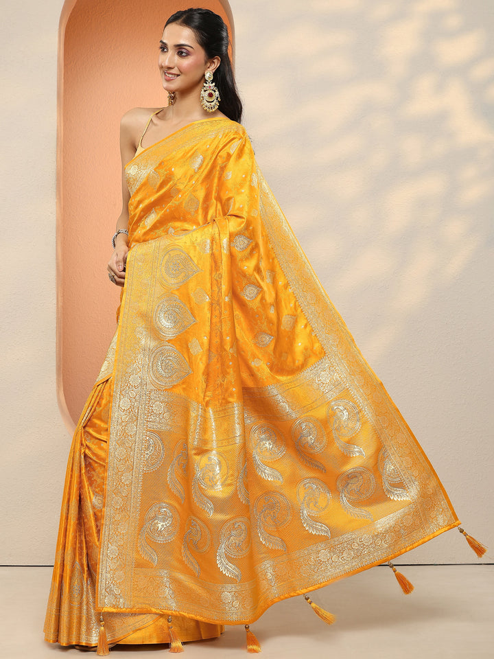 Mustard Woven Design Silk Blend Sarees With Unstitched Blouse Piece