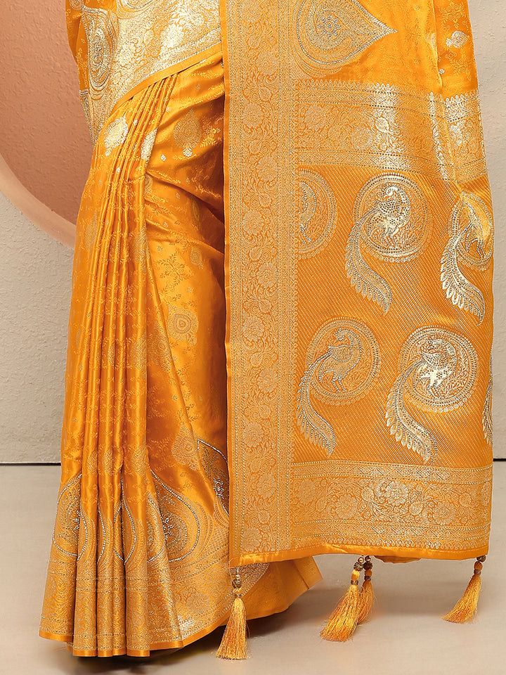 Mustard Woven Design Silk Blend Sarees With Unstitched Blouse Piece