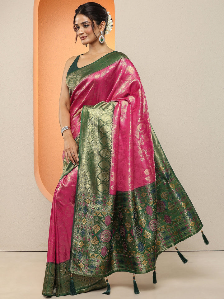 Pink Woven Design Silk Blend Sarees With Unstitched Blouse Piece