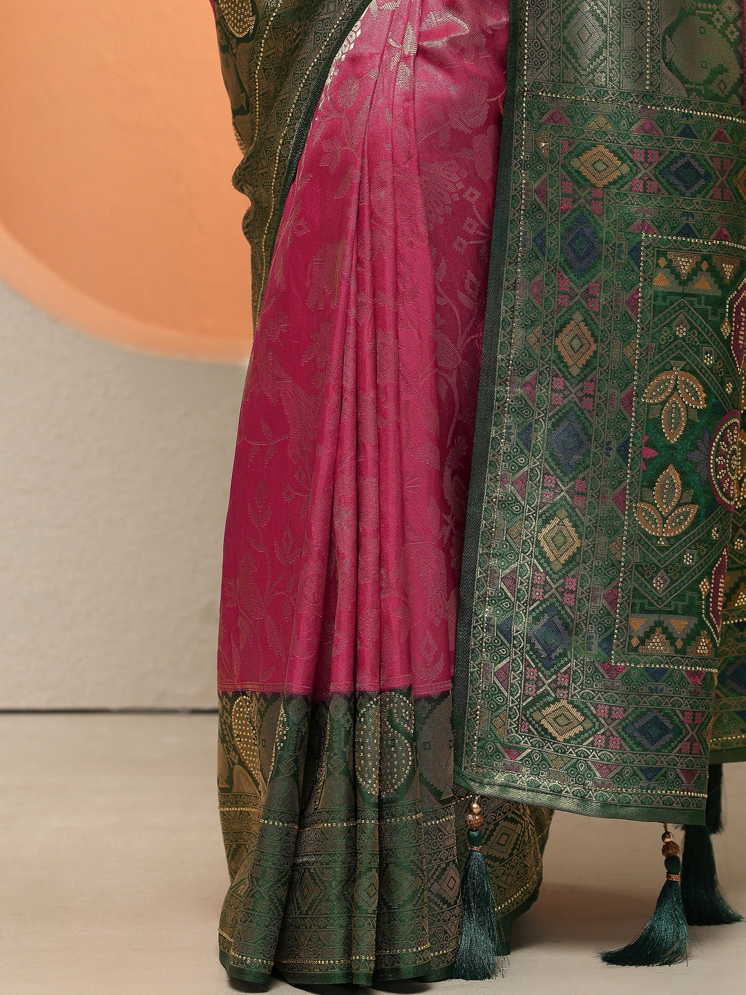 Pink Woven Design Silk Blend Sarees With Unstitched Blouse Piece