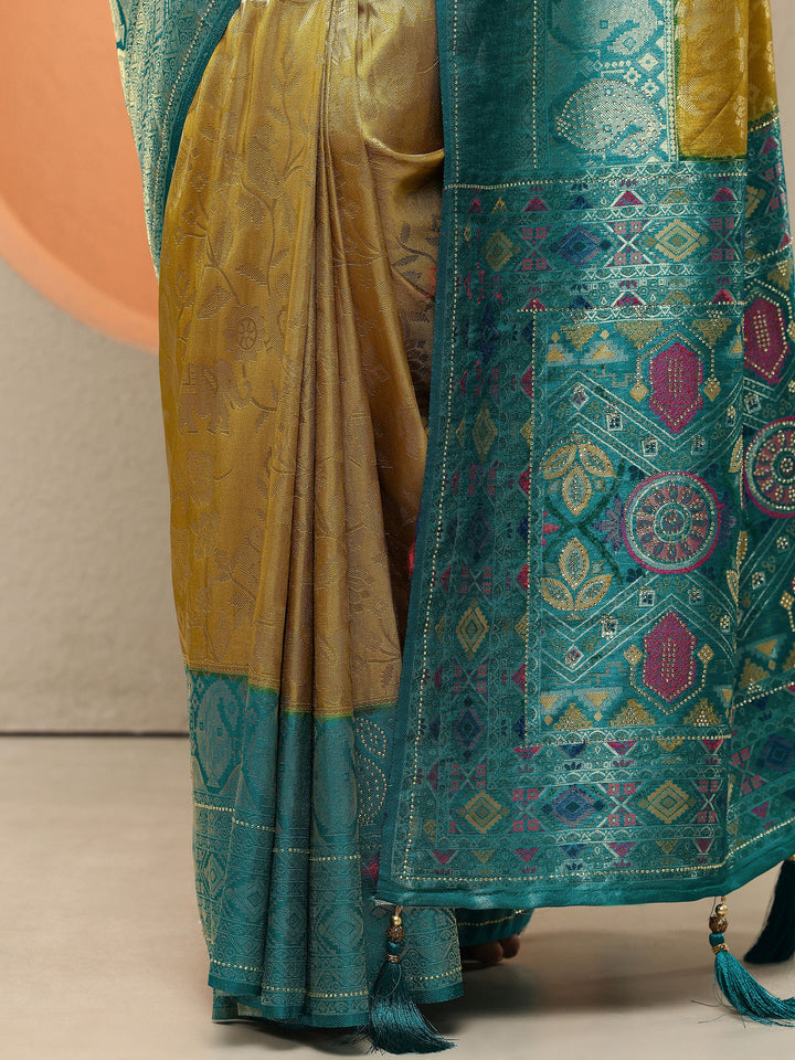 Olive Woven Design Silk Blend Sarees With Unstitched Blouse Piece