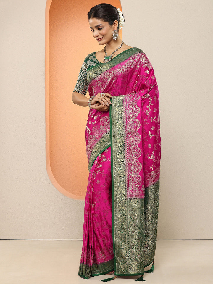 Pink Woven Design Silk Blend Sarees With Unstitched Blouse Piece