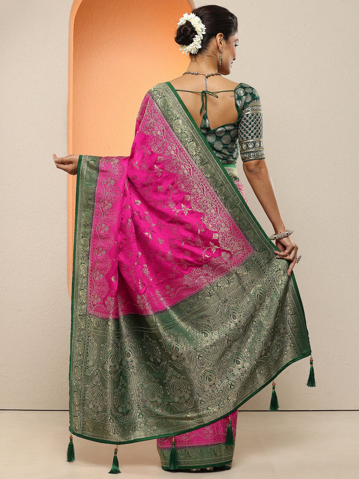 Pink Woven Design Silk Blend Sarees With Unstitched Blouse Piece
