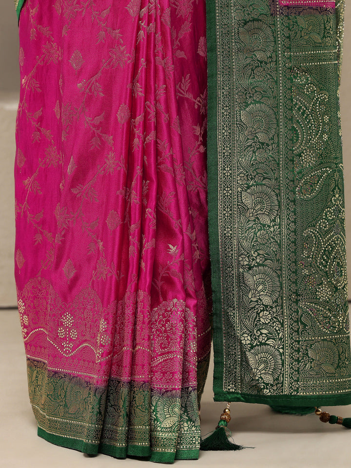 Pink Woven Design Silk Blend Sarees With Unstitched Blouse Piece
