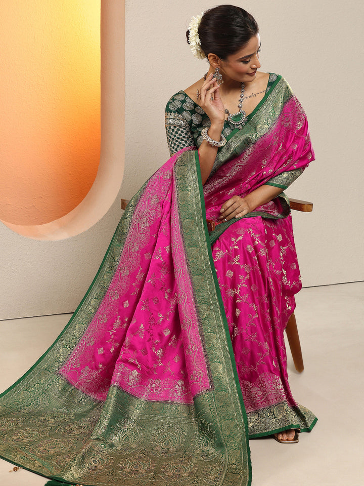 Pink Woven Design Silk Blend Sarees With Unstitched Blouse Piece