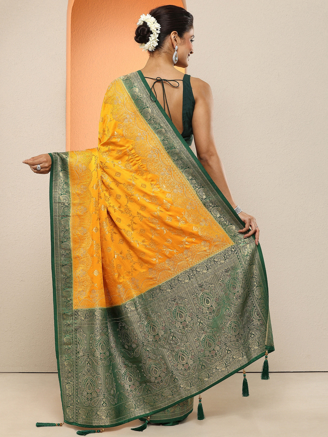 Mustard Woven Design Silk Blend Sarees With Unstitched Blouse Piece