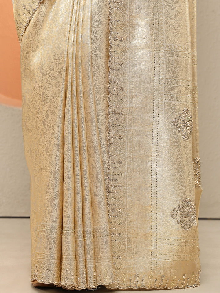 Gold Woven Design Silk Blend Sarees With Unstitched Blouse Piece