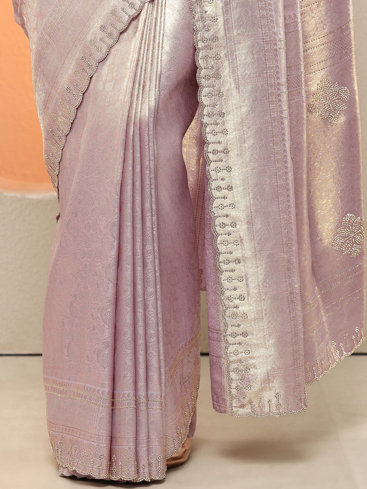 Lavender Woven Design Silk Blend Sarees With Unstitched Blouse Piece