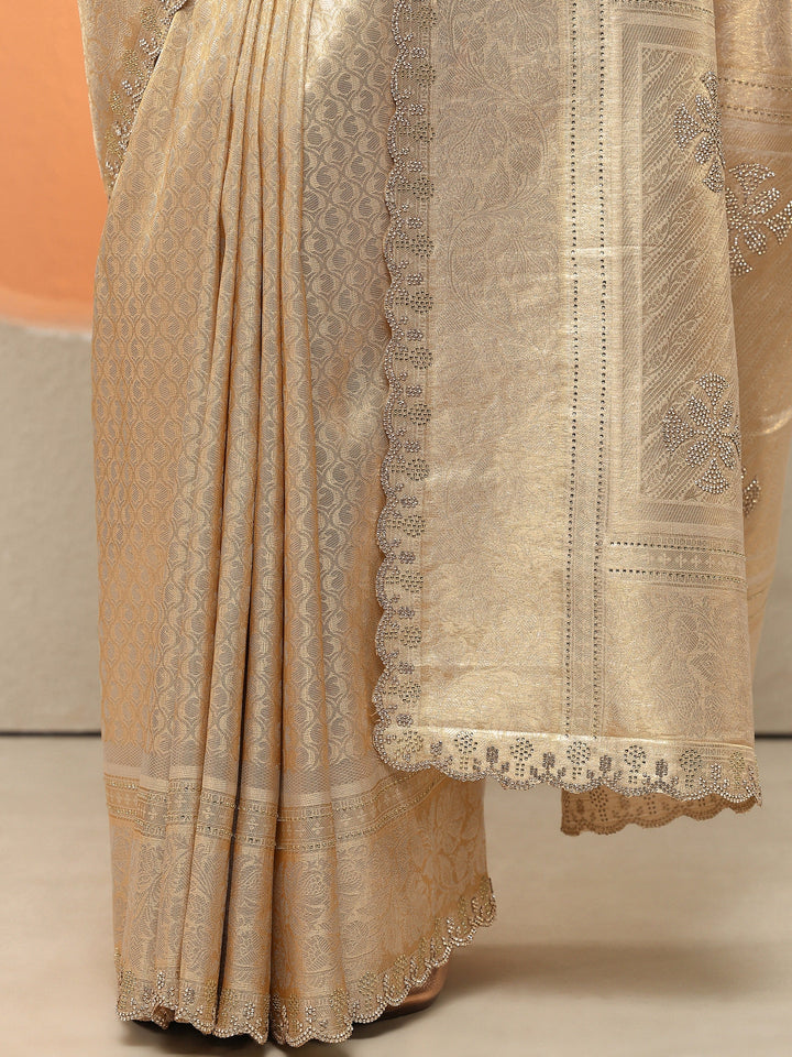 Gold Woven Design Silk Blend Sarees With Unstitched Blouse Piece
