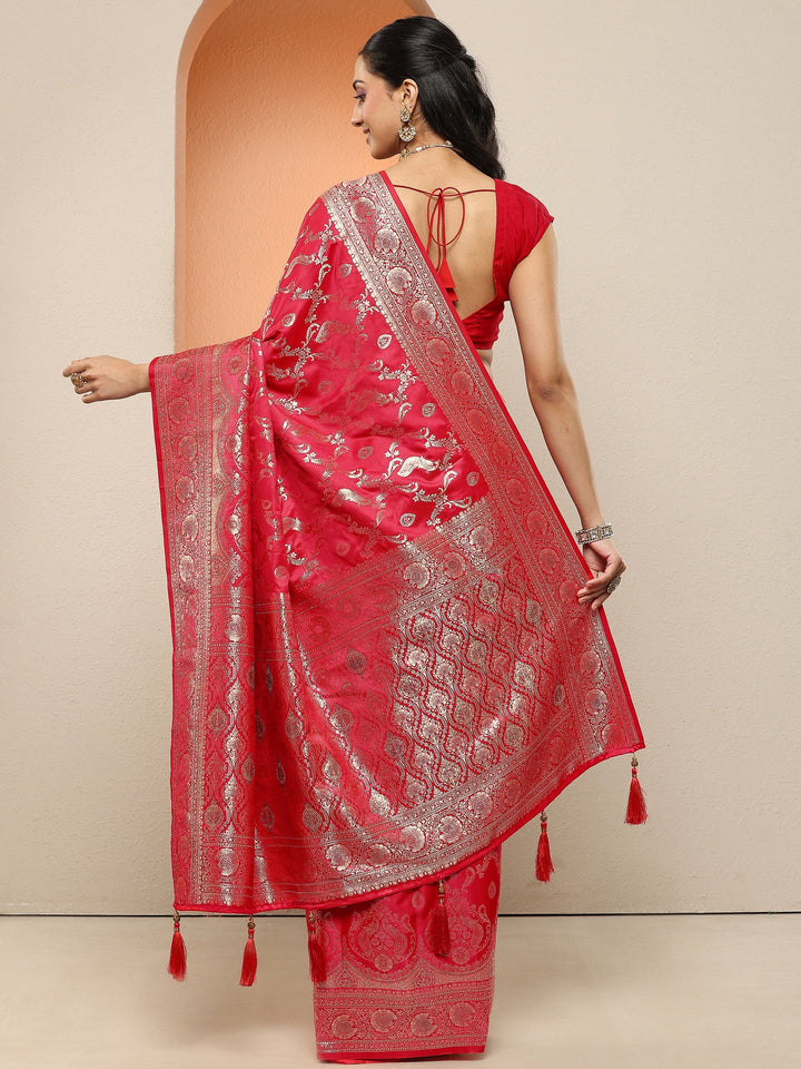 Red Woven Design Silk Blend Sarees With Unstitched Blouse Piece