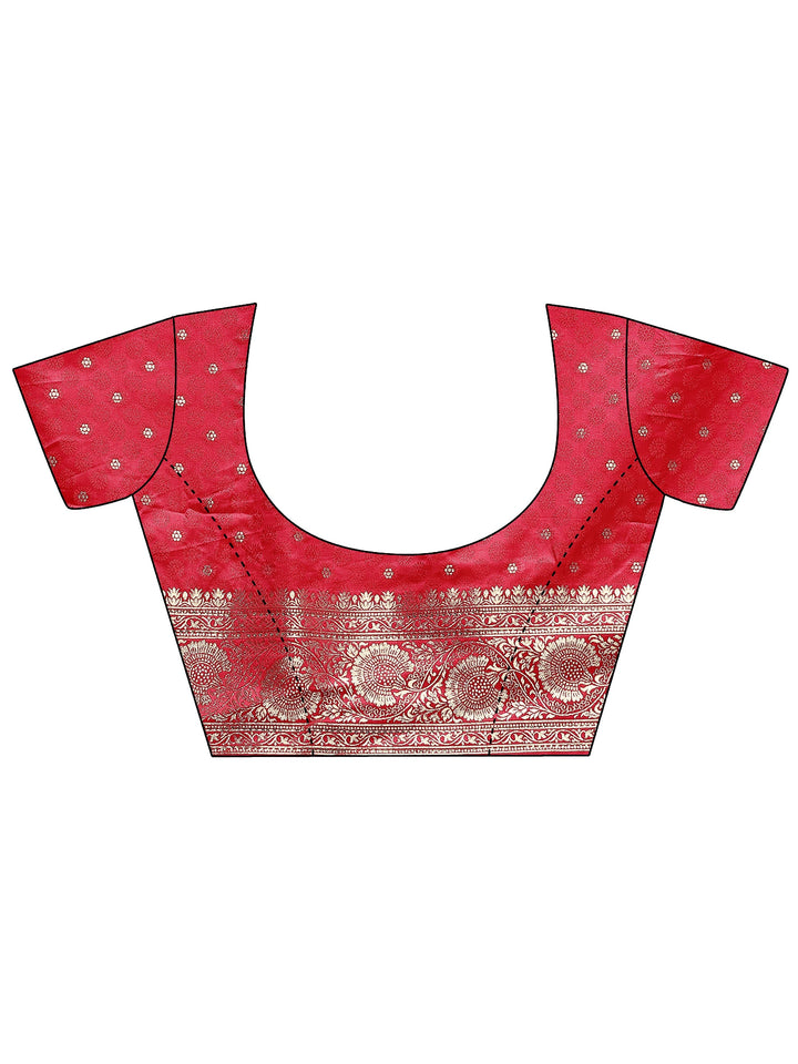 Red Woven Design Silk Blend Sarees With Unstitched Blouse Piece