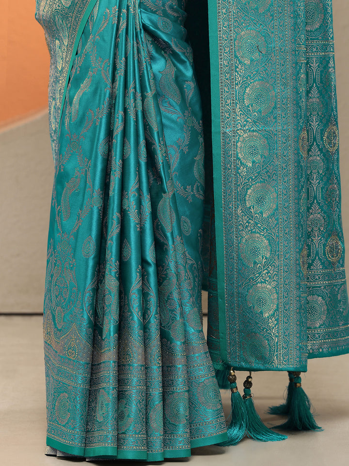 Blue Woven Design Silk Blend Sarees With Unstitched Blouse Piece