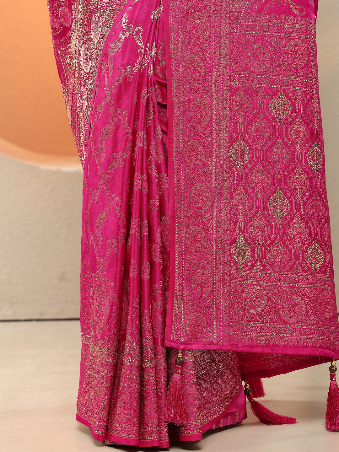 Pink Woven Design Silk Blend Sarees With Unstitched Blouse Piece
