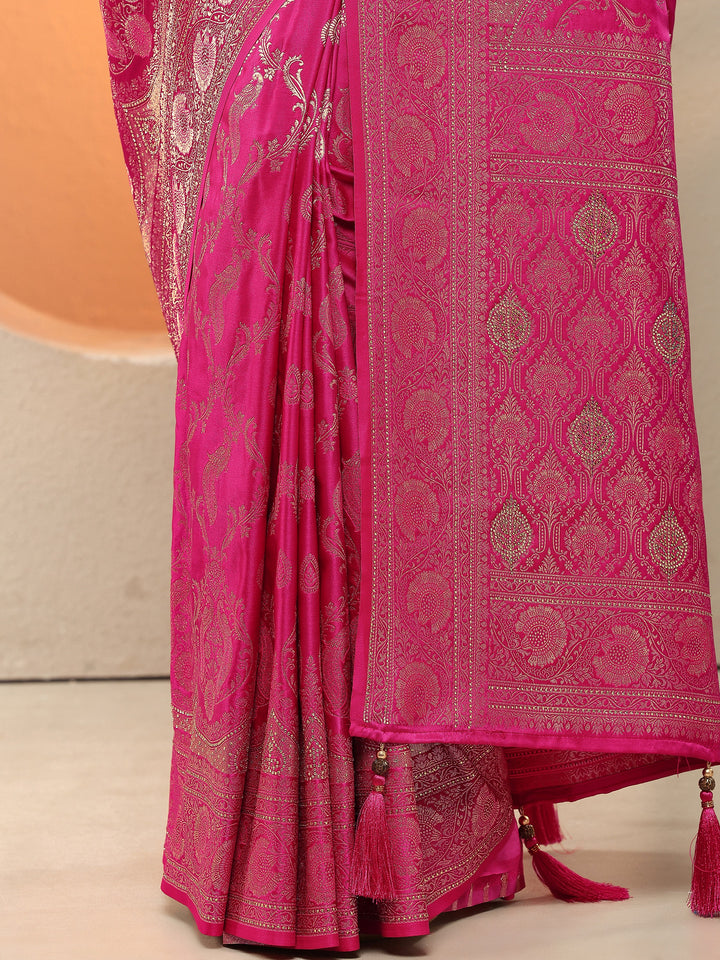 Pink Woven Design Silk Blend Sarees With Unstitched Blouse Piece