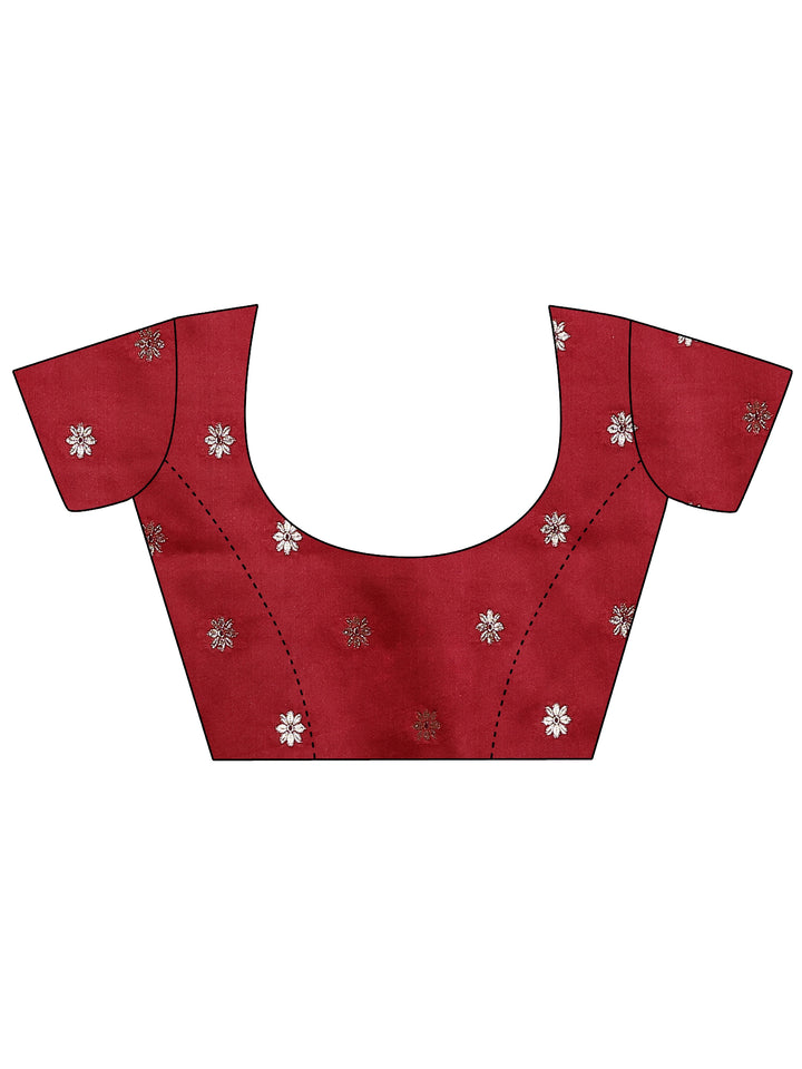 Maroon Woven Design Silk Blend Banarasi Saree With Unstitched Blouse Piece