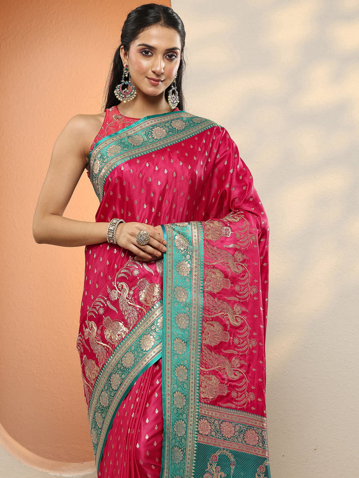 Red Woven Design Silk Blend Sarees With Unstitched Blouse Piece