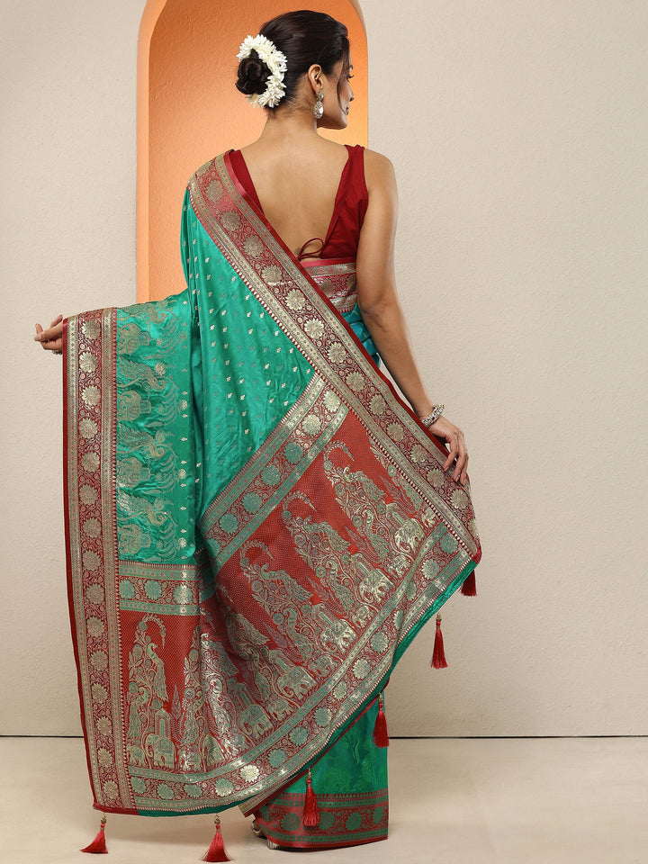 Green Woven Design Silk Blend Sarees With Unstitched Blouse Piece