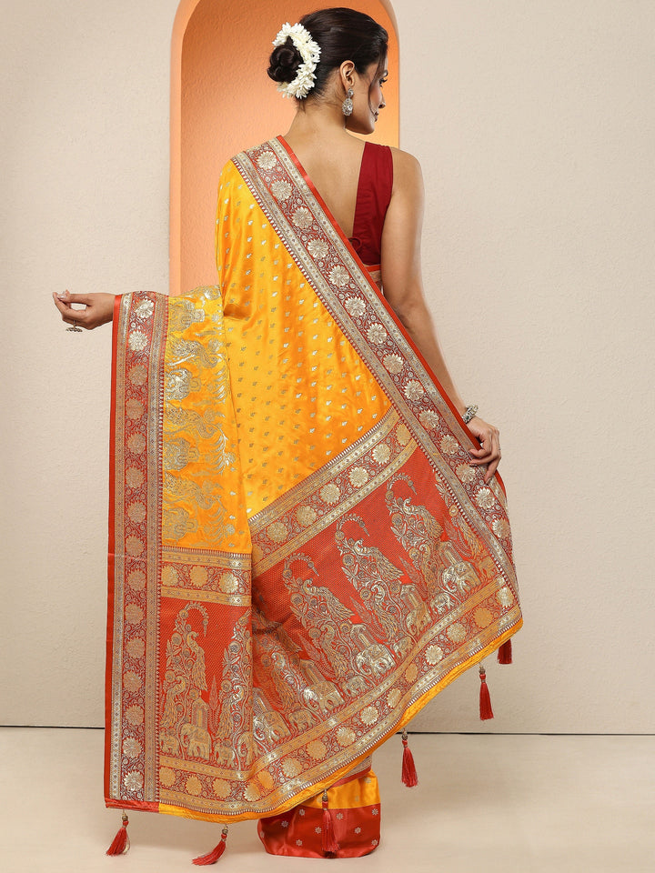 Mustard Woven Design Silk Blend Sarees With Unstitched Blouse Piece