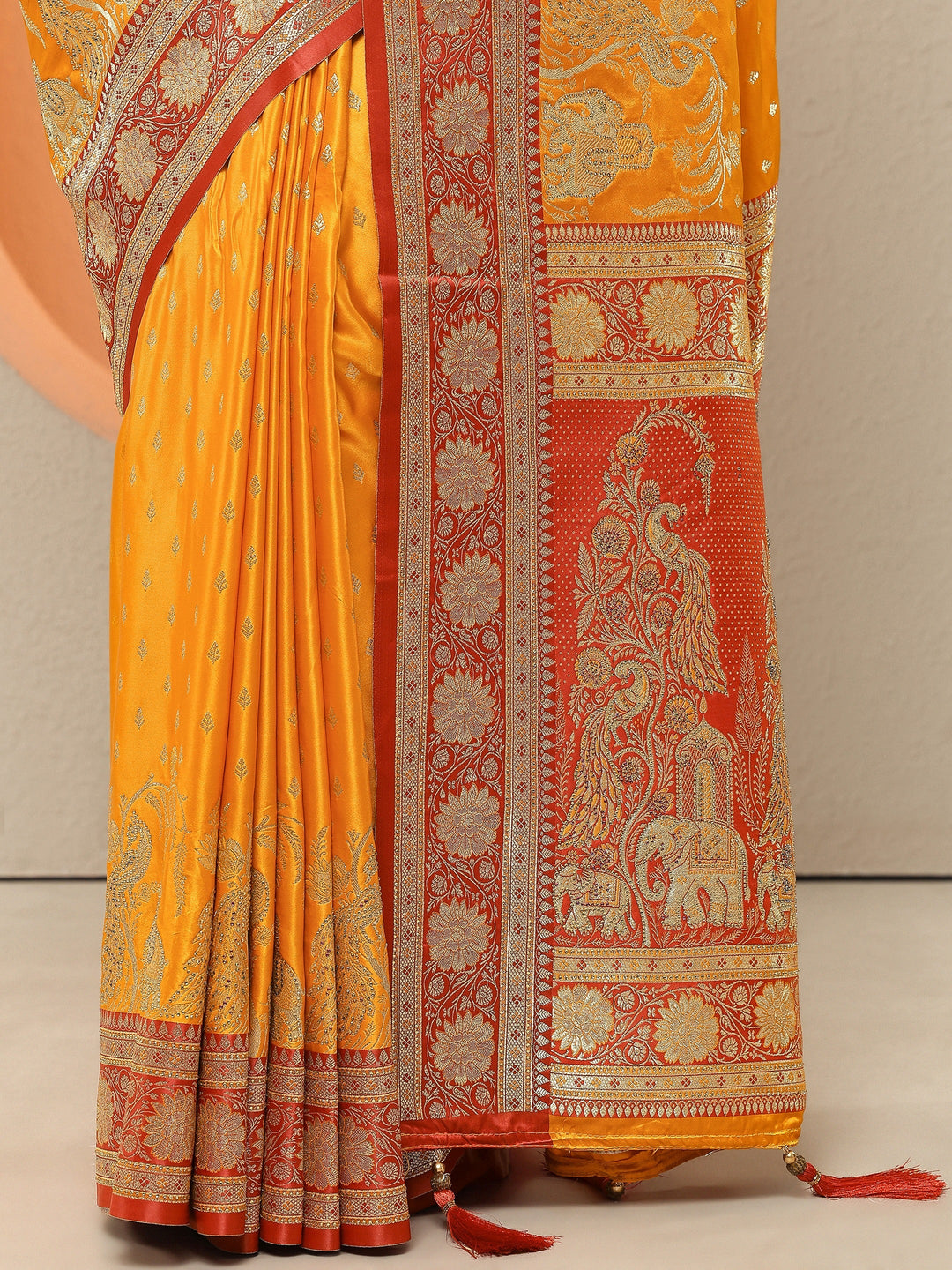 Mustard Woven Design Silk Blend Sarees With Unstitched Blouse Piece