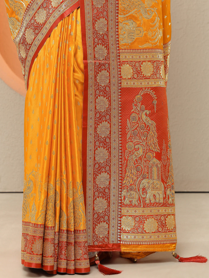Mustard Woven Design Silk Blend Sarees With Unstitched Blouse Piece
