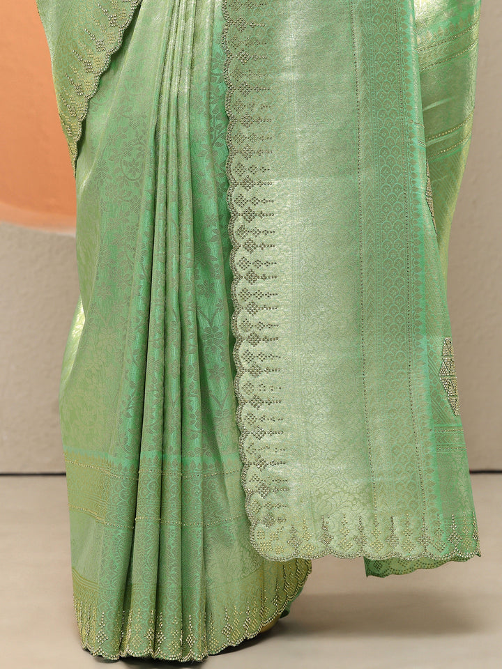 Green Woven Design Silk Blend Sarees With Unstitched Blouse Piece