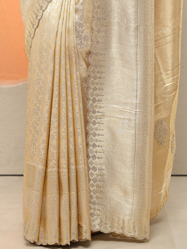 Gold Woven Design Silk Blend Sarees With Unstitched Blouse Piece