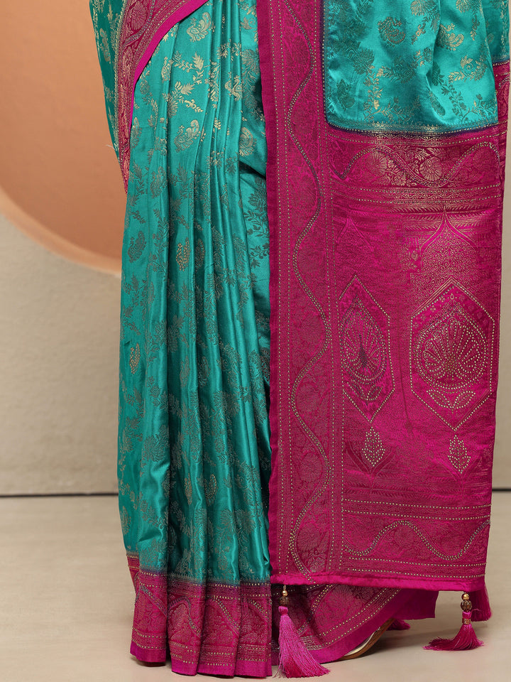 Green Woven Design Silk Blend Sarees With Unstitched Blouse Piece