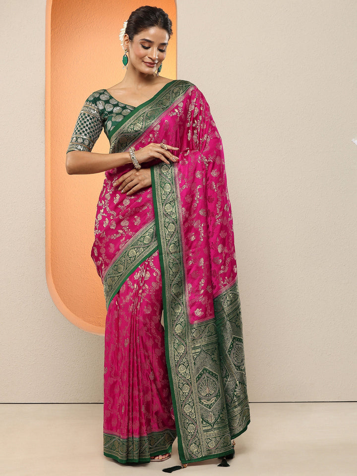 Pink Woven Design Silk Blend Sarees With Unstitched Blouse Piece
