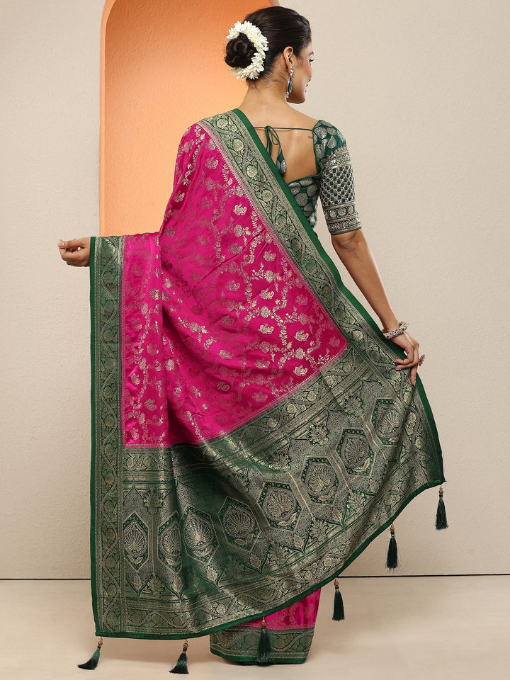 Pink Woven Design Silk Blend Sarees With Unstitched Blouse Piece