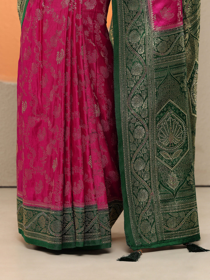 Pink Woven Design Silk Blend Sarees With Unstitched Blouse Piece