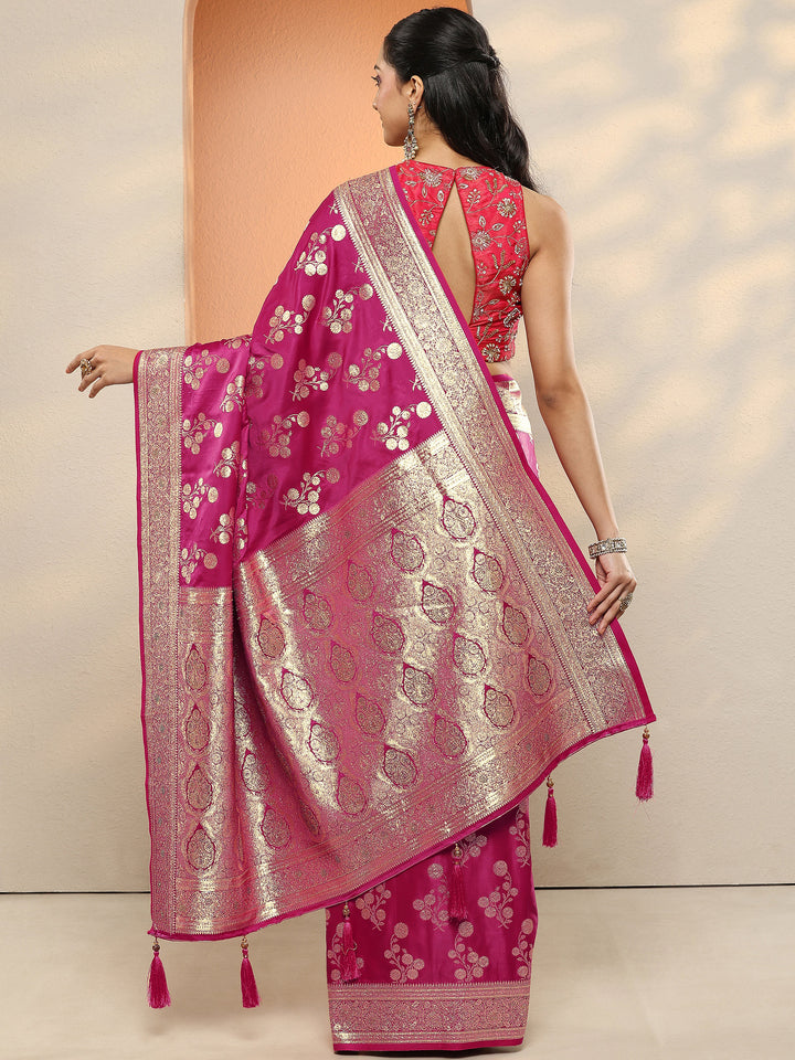 Pink Woven Design Silk Blend Sarees With Unstitched Blouse Piece