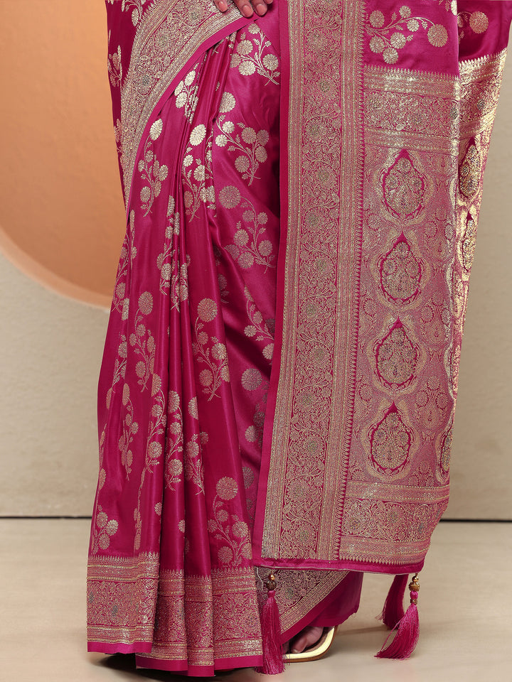 Pink Woven Design Silk Blend Sarees With Unstitched Blouse Piece