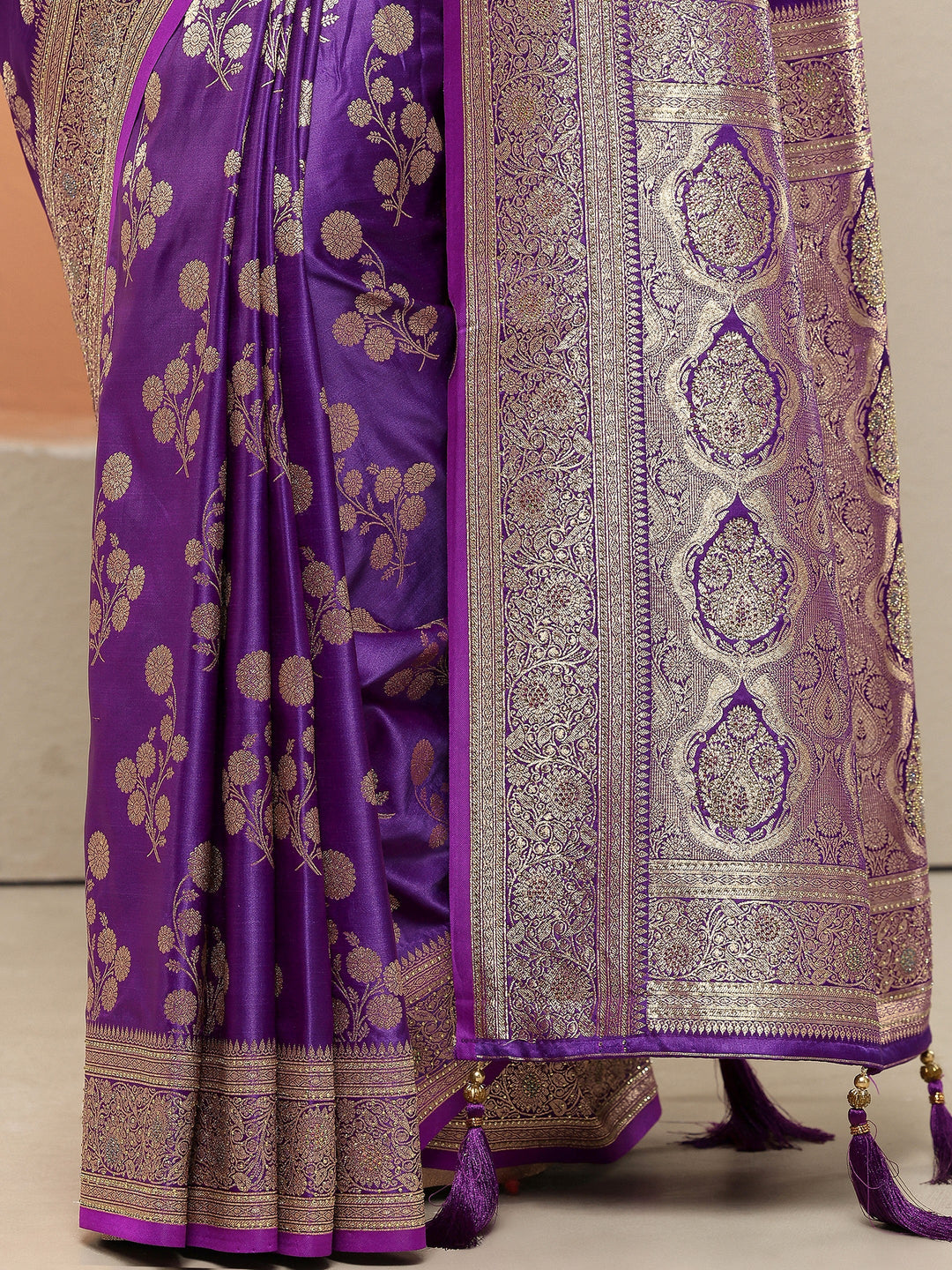 Purple Woven Design Silk Blend Sarees With Unstitched Blouse Piece