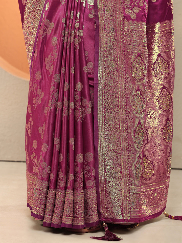 Burgundy Woven Design Silk Blend Sarees With Unstitched Blouse Piece