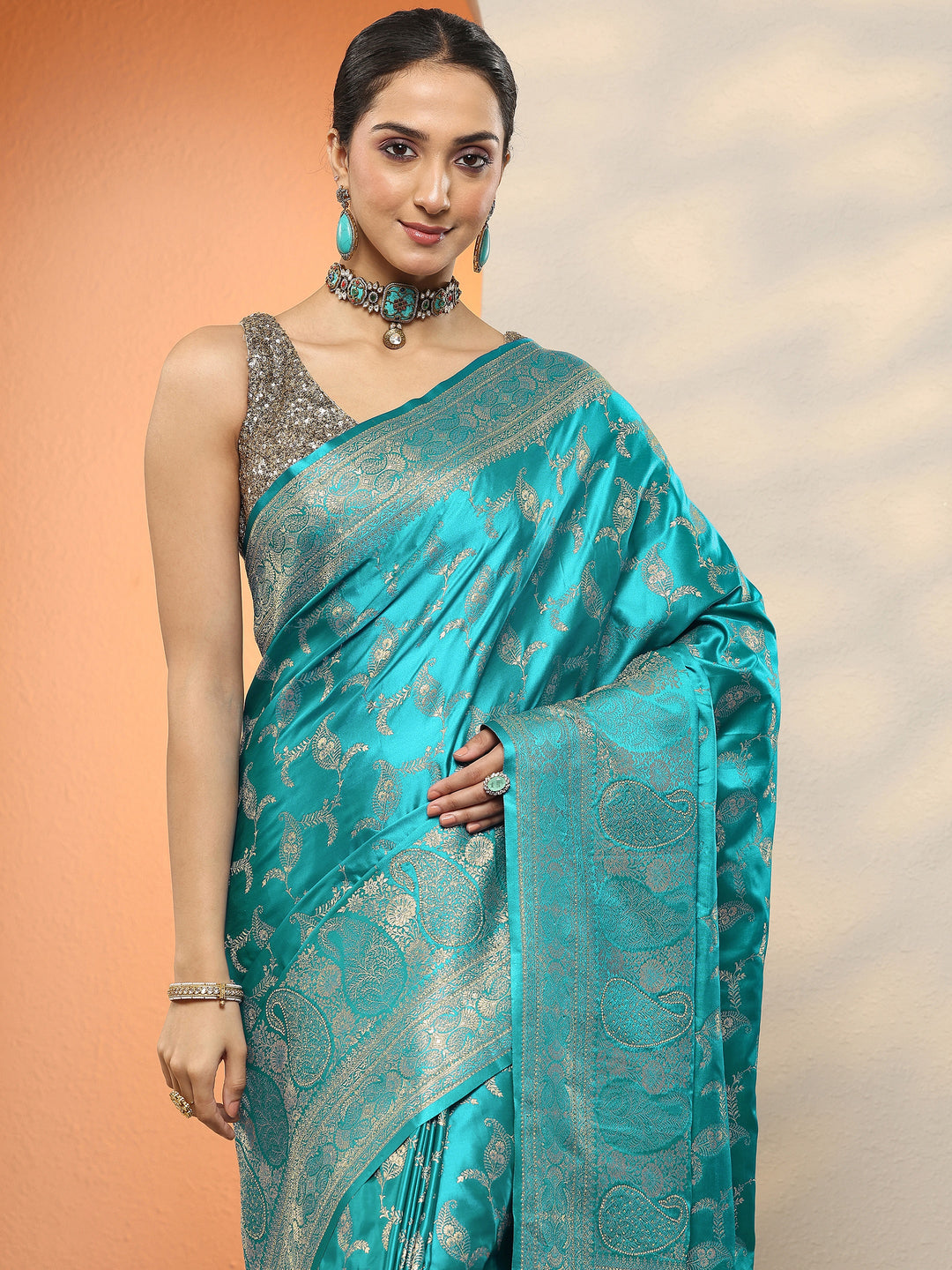 Blue Woven Design Silk Blend Sarees With Unstitched Blouse Piece