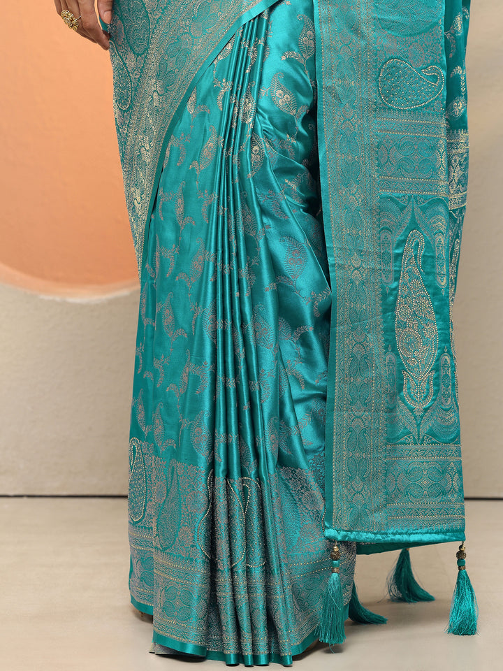 Blue Woven Design Silk Blend Sarees With Unstitched Blouse Piece