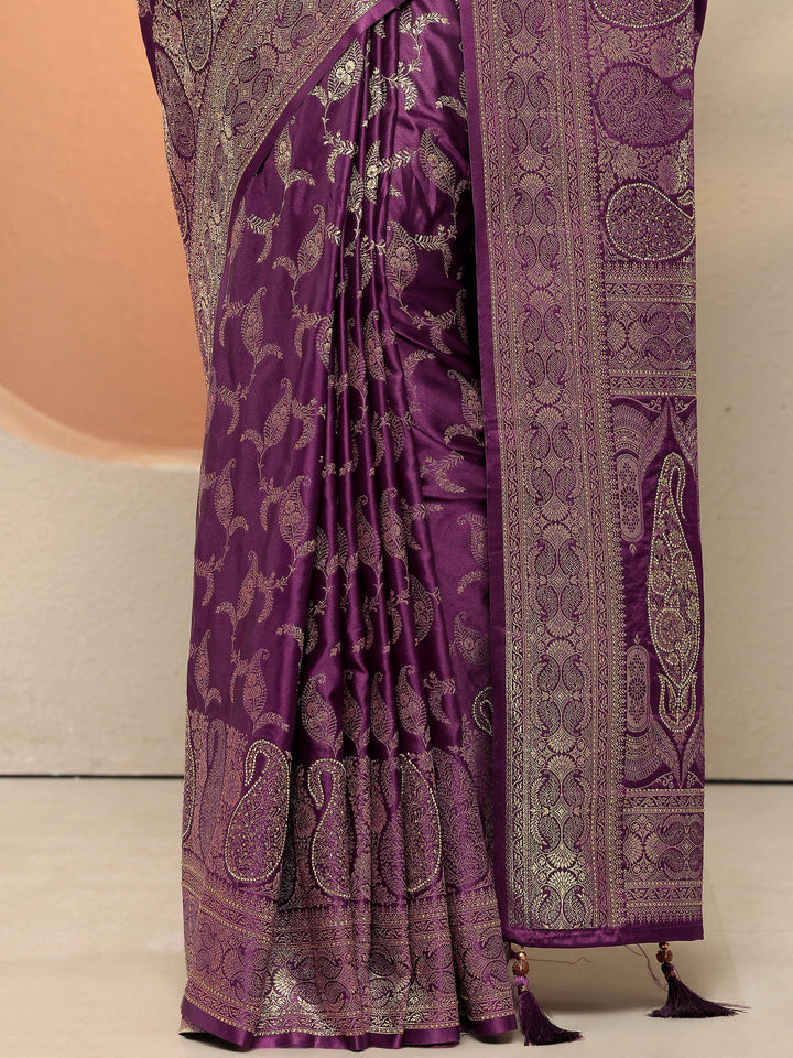 Burgundy Woven Design Silk Blend Sarees With Unstitched Blouse Piece