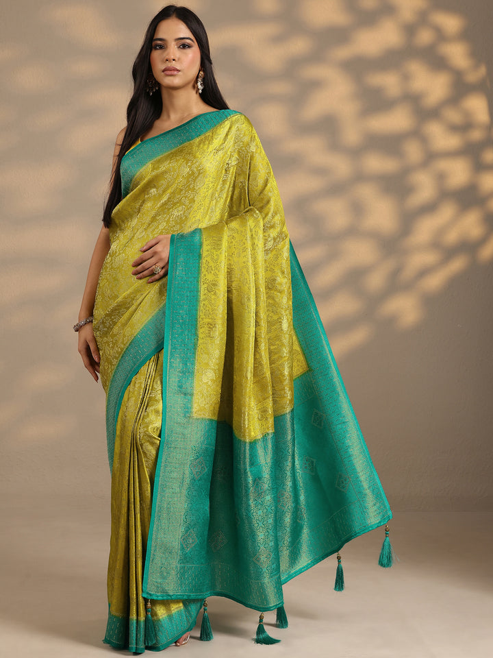 Green Woven Design Silk Blend Saree With Unstitched Blouse Piece
