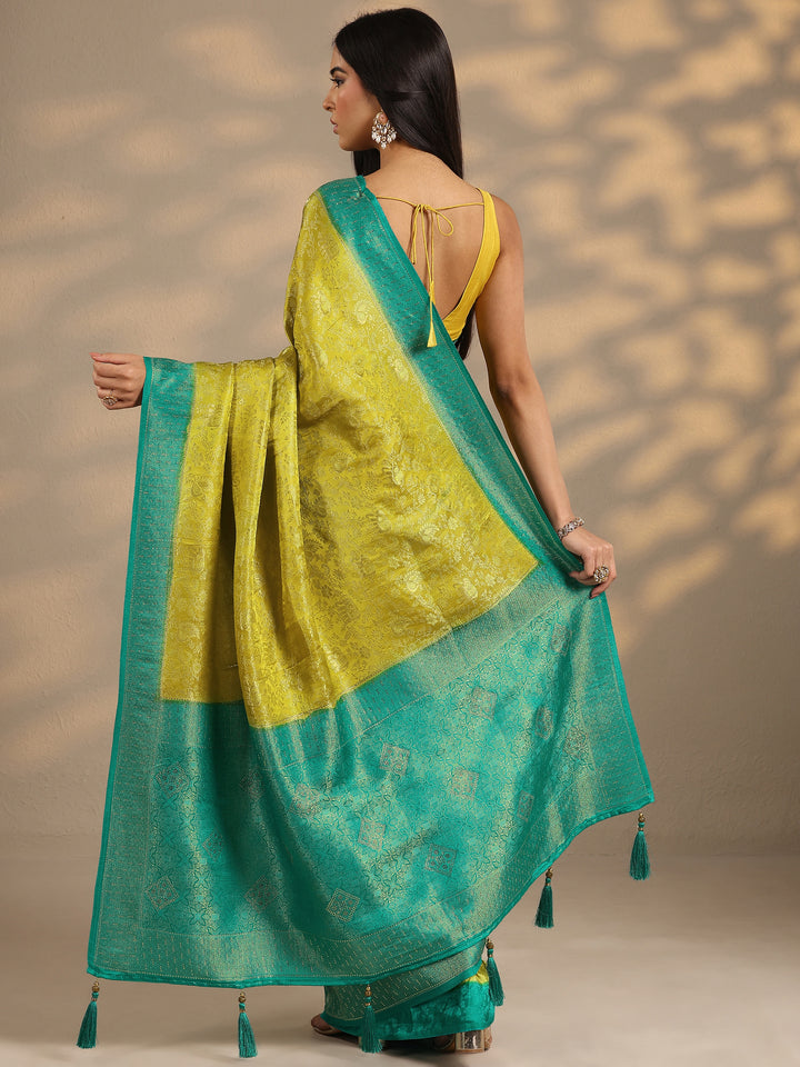 Green Woven Design Silk Blend Saree With Unstitched Blouse Piece