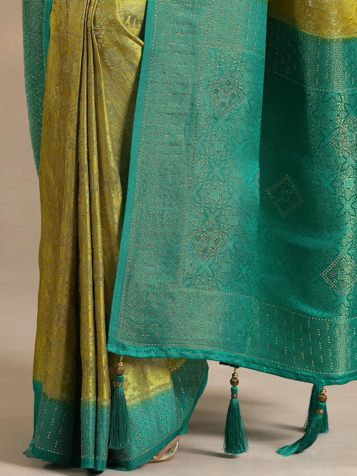 Green Woven Design Silk Blend Saree With Unstitched Blouse Piece