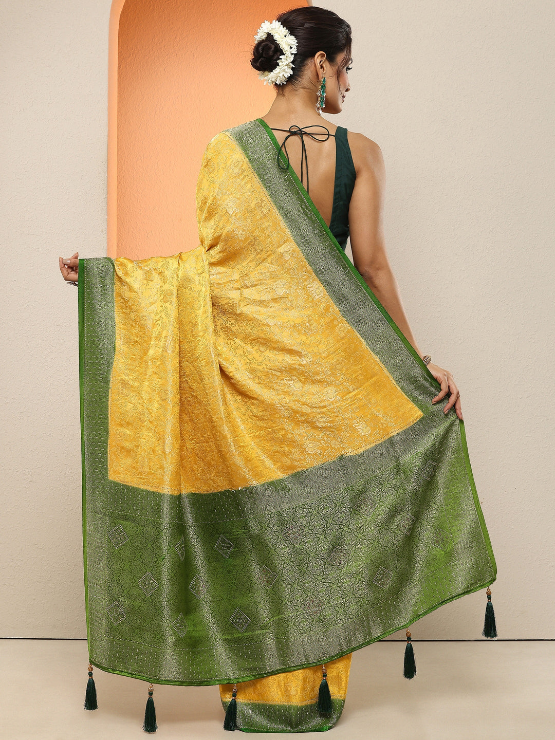 Mustard Woven Design Silk Blend Sarees With Unstitched Blouse Piece