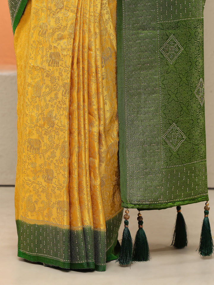 Mustard Woven Design Silk Blend Sarees With Unstitched Blouse Piece
