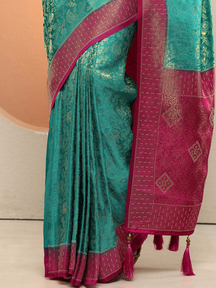 Green Woven Design Silk Blend Sarees With Unstitched Blouse Piece