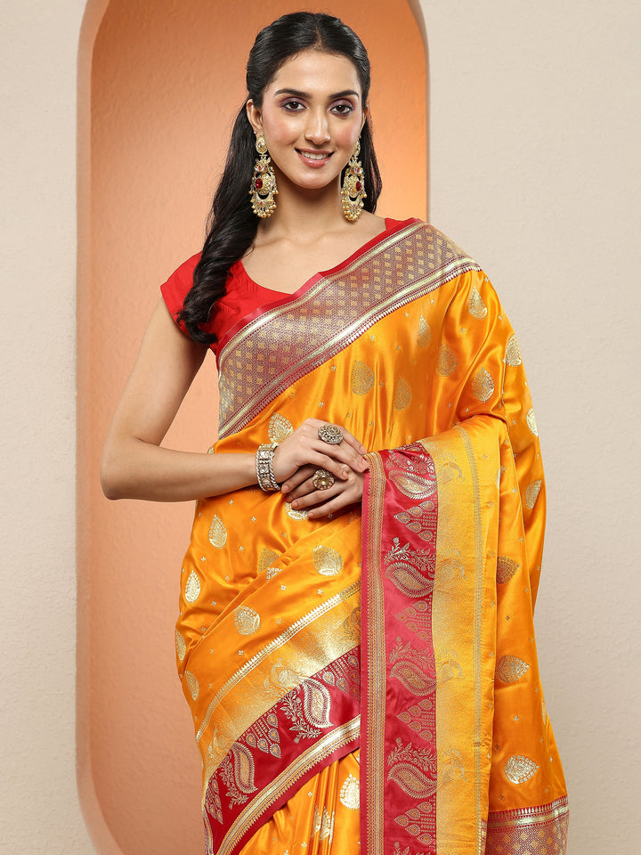 Mustard Woven Design Silk Blend Sarees With Unstitched Blouse Piece