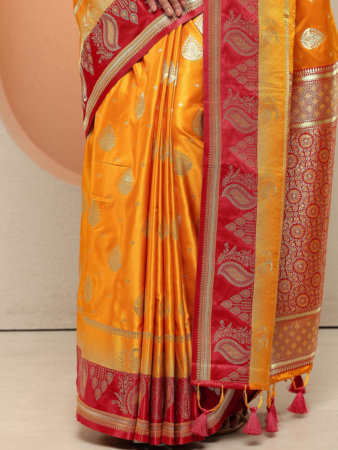 Mustard Woven Design Silk Blend Sarees With Unstitched Blouse Piece