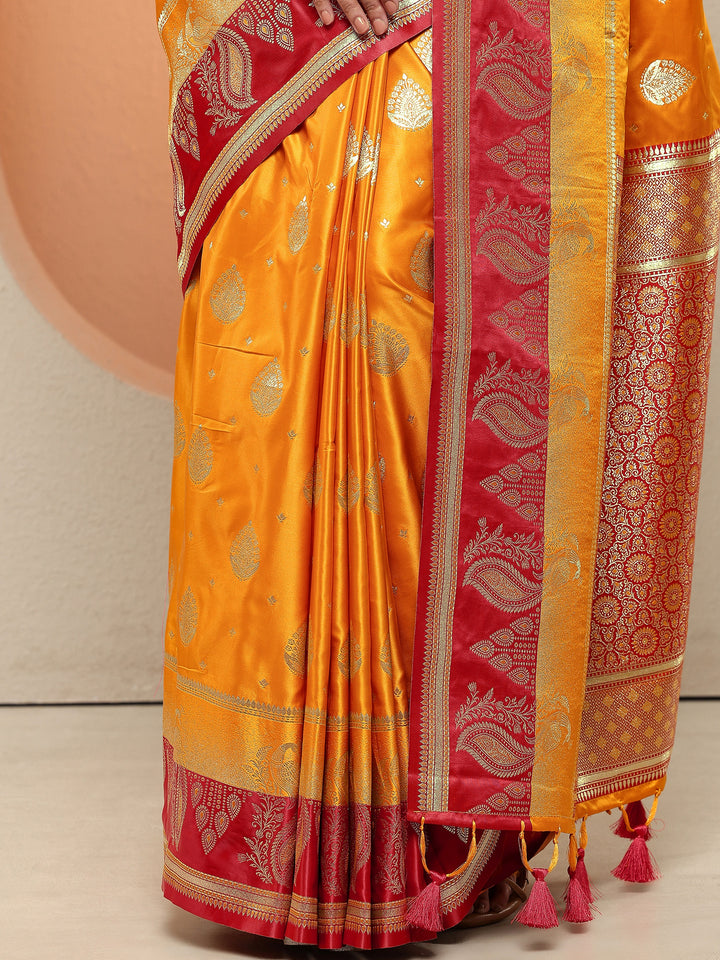 Mustard Woven Design Silk Blend Sarees With Unstitched Blouse Piece