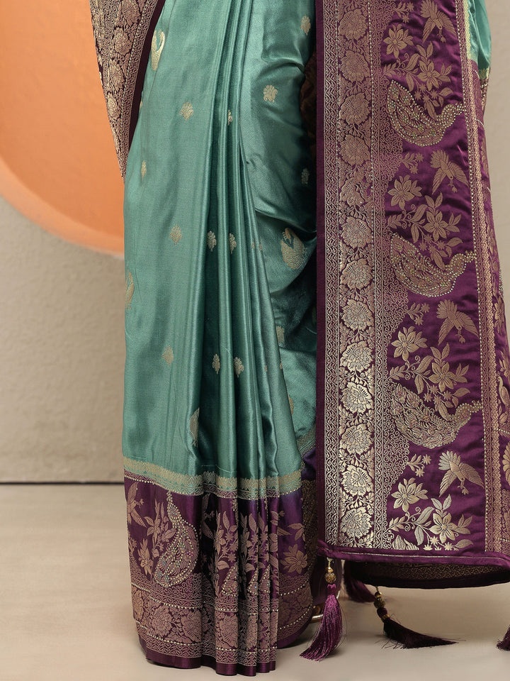 Green Woven Design Silk Blend Sarees With Unstitched Blouse Piece