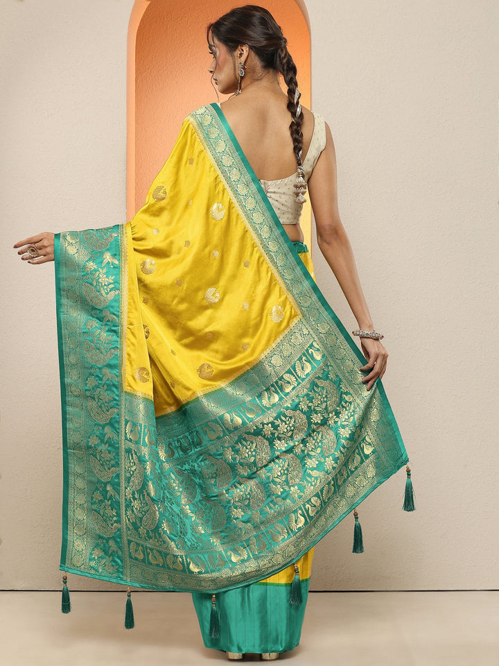 Mustard Woven Design Silk Blend Sarees With Unstitched Blouse Piece