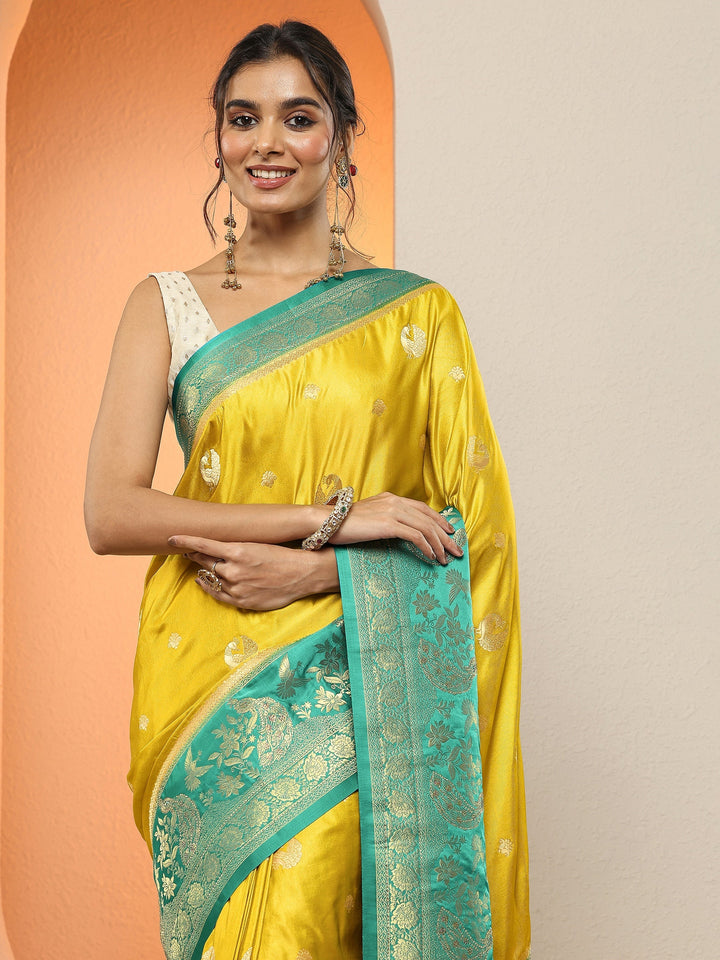 Mustard Woven Design Silk Blend Sarees With Unstitched Blouse Piece