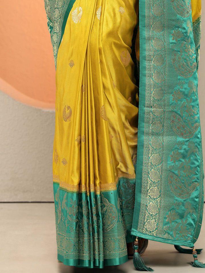Mustard Woven Design Silk Blend Sarees With Unstitched Blouse Piece
